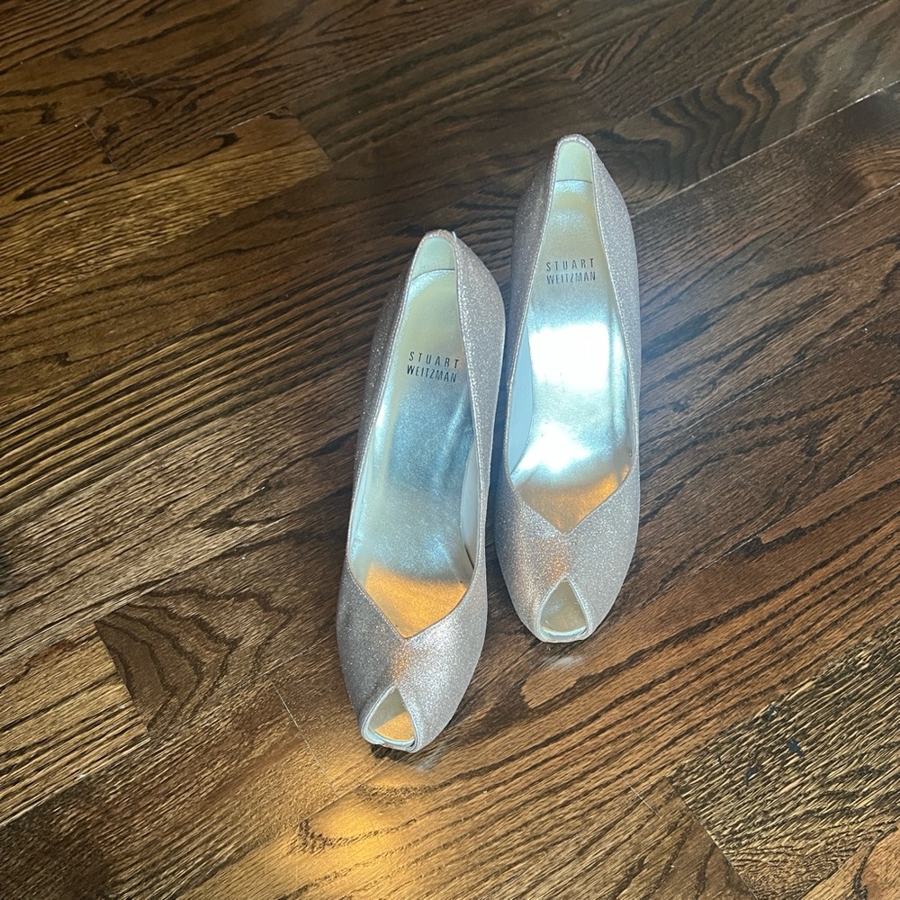 Stuart Weitzman Sparkle Peep-Toe Pumps in -Gold - Picture 14 of 15
